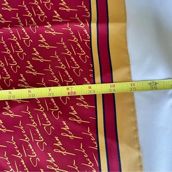 Josh Bach 100% Silk Scarf John Steinbeck Signature Print Red Square 35 x 35 In. - Picture 9 of 11